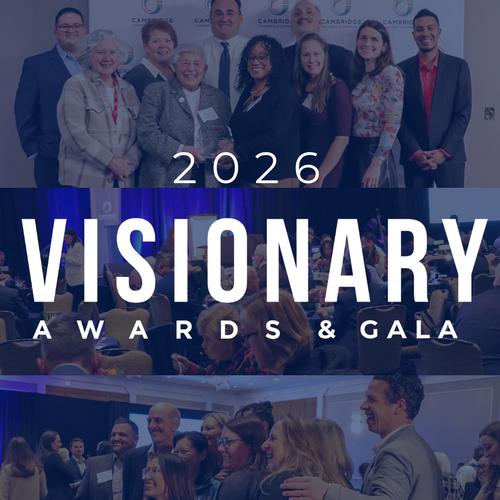 shows a group of people standing together for a photo with the words "2026 Visionary Awards & Gala"